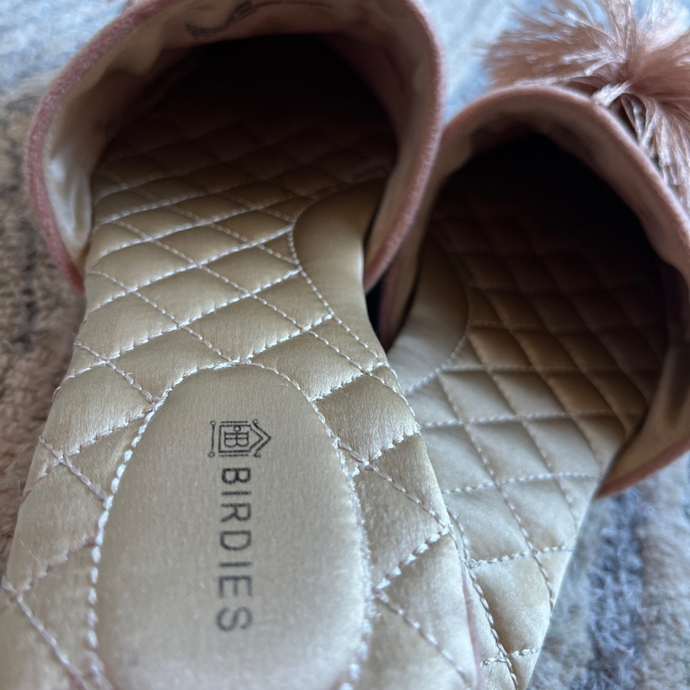 Birdies The Songbird Mule Pom Pom Blush Dusty Pink Velvet Slippers | Size 8.5 - Picture 6 of 10